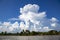 Beautiful cumulus clouds over the tributary of the Mekong River