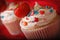 Beautiful cupcakes with cream and strawberries macro. horizontal
