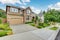 Beautiful curb appeal of American house with stone trim