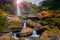 Beautiful `Curug Sewu` waterfall in the tropical forests of the Bruno region, Purworejo, Indonesia