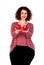 Beautiful curvy girl holding two red apples