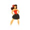 Beautiful curvy, overweight brunette girl in dress, plus size woman pinup model vector Illustration