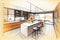 Beautiful Custom Kitchen Design Drawing and Gradated Photo Combination.