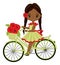 Beautiful Cute African American Girl Riding Bicycle with Basket Full of Red Poppies. Vector Young Girl with Poppies