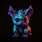 Beautiful Cute Baby Gremlin Shape In Red Purple Fire On Black Background. Generative AI