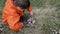 Beautiful cute boy sitting in the park