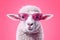 Beautiful Cute Funny Sheep Dressed in Sunglasses extreme closeup. Generative AI