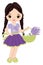 Beautiful Cute Girl Holding Basket of Lavender. Vector Dark-Haired Girl with Lavender