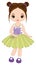 Beautiful Cute Girl Holding Bouquet of Lavender. Vector Brunette Girl with Lavender