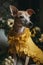 Beautiful Cute Greyhound Dog wearing Elegant Yellow Dress. Ai generated