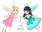 Beautiful cute little fairies girls with butterfly wings. Vector illustration.