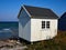 Beautiful cute little wooden beach huts summer houses, painted in lively colors, Aero Island, South Funen, Denmark