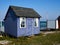 Beautiful cute little wooden beach huts summer houses, painted in lively colors, Aero Island, South Funen, Denmark