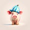 Beautiful cute pink amazing pig with blue stripes, generative AI