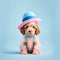 Beautiful cute pink amazing puppy with blue stripe, generative AI