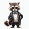 beautiful Cute Raccoon in Tuxedo nursery watercolor with clothes clipart illustration