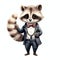 beautiful Cute Raccoon in Tuxedo nursery watercolor with clothes clipart illustration