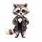 beautiful Cute Raccoon in Tuxedo nursery watercolor with clothes clipart illustration