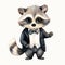 beautiful Cute Raccoon in Tuxedo nursery watercolor with clothes clipart illustration