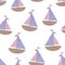 Beautiful cute seamless pattern of boats with pink and lilac sails