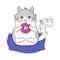 Beautiful, cute, sweet illusration of a cat with donut