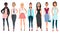 Beautiful cute young women in fashion clothes. Detailed girls female characters. Flat style vector illustration.
