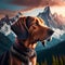Beautiful dachshund dog on the background of mountains. generative AI