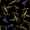 Beautiful dark Autumn seamless pattern with blue berries and leaves.