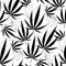 Beautiful dark black botany tropical floral and green leaf pattern on white