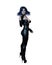 Beautiful dark fantasy sorceress woman standing in black costume casting a spell. Isolated 3D illustration