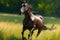 On a beautiful day, an Arab racer rushes through a lush summer field