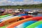 Beautiful day on the water, with colorful kayaks and boats,Kayak Shak,Saratoga Springs, New York,2016