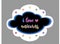 Beautiful decal lettering i love unicorns with heart inside black cloud with color stars. Vector illustration.