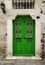 Beautiful decorated green door, Close up