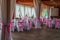 Beautiful decorated wedding restaurant for marriage. Colorful decoration for celebration. Beauty bridal interior