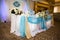 Beautiful decorated wedding restaurant for marriage. Colorful decoration for celebration. Beauty bridal interior