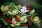 Beautiful decorative bouquet of white pink yellow lilies