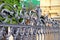 Beautiful decorative cast metal wrought fence with artistic forging. Iron guardrail close up