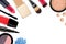 Beautiful decorative cosmetics and makeup brushes, isolated