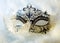 Beautiful decorative venice style mask with filigrane linear ornaments on fur background.