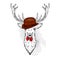 A beautiful deer in a hat. Vector illustration. Wild animal in clothes. A deer with branched horns.