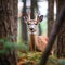 A beautiful deer stands in the lush forest