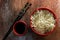 Beautiful and Delicious Asian Noodles on Weathered Wood Background