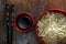 Beautiful and Delicious Asian Noodles on Weathered Wood Background