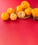 Beautiful and delicous tangerine isolated on airy blue background with bamboo sieve, new modern concept of chinese new year, close