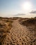 Beautiful desert landscape with dunes. Walk on a sunny day on the Oleshkiv sands