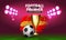 Beautiful design template mock up purple football soccer championship tournament soccer league. Spain logo football with