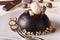 Beautiful dessert: chocolate cake with nuts, horizontal