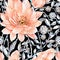 Beautiful Diamonds with Peach and Black Floral Seamless Pattern
