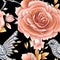 Beautiful Diamonds with Peach and Black Floral Seamless Pattern
